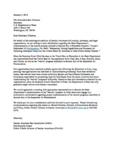 Travel Ban Clarification Letter to Dep. of State | PAAIA